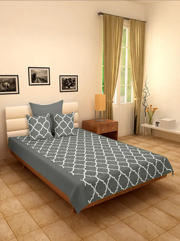 Pack_of_4_Pieces_Cotton_Grey_Ogee_Printed_Single_Bedsheet_With_Sham_Cover_and_Cushion_Cover_for_Bedroom,_Guest_Room,_Kids_Room