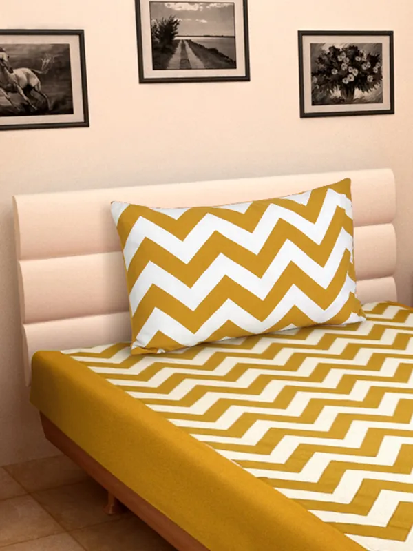 Pack_of_2_Pieces_Cotton_Yellow_Chevron_Printed_Single_Bedsheet_With_Pillow_Cover_for_Bedroom,_Guest_Room,_Kids_Room