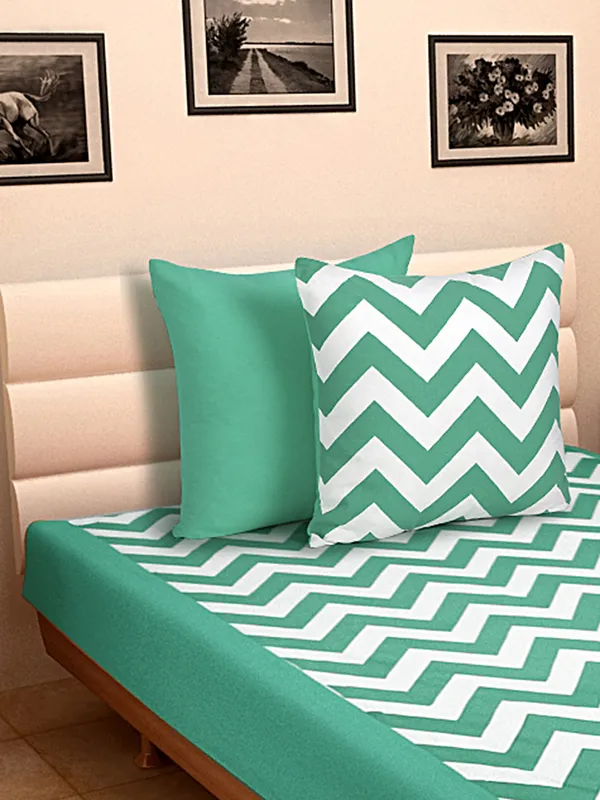 Pack_of_3_Pieces_Cotton_Aqua_Chevron_Printed_Single_Bedsheet_With_Sham_Cover_for_Bedroom,_Guest_Room,_Kids_Room