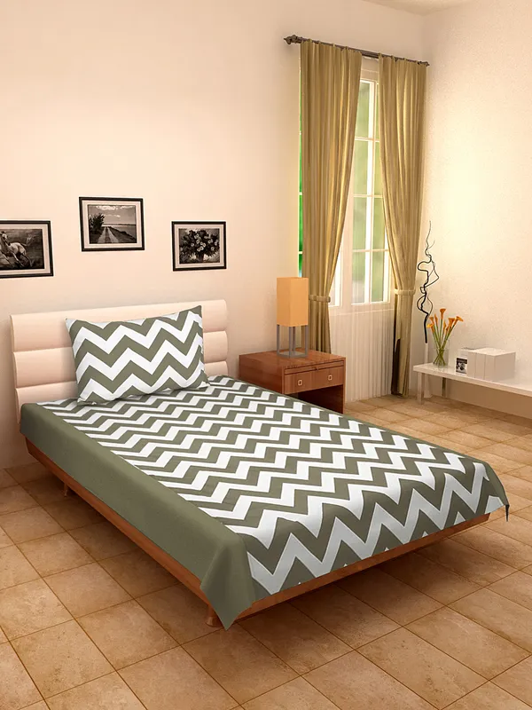 Pack_of_2_Pieces_Cotton_Grey_Chevron_Printed_Single_Bedsheet_With_Pillow_Cover_for_Bedroom,_Guest_Room,_Kids_Room