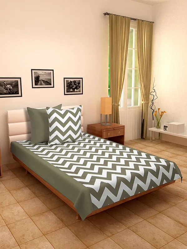 Pack_of_3_Pieces_Cotton_Grey_Chevron_Printed_Single_Bedsheet_With_Sham_Cover_for_Bedroom,_Guest_Room,_Kids_Room