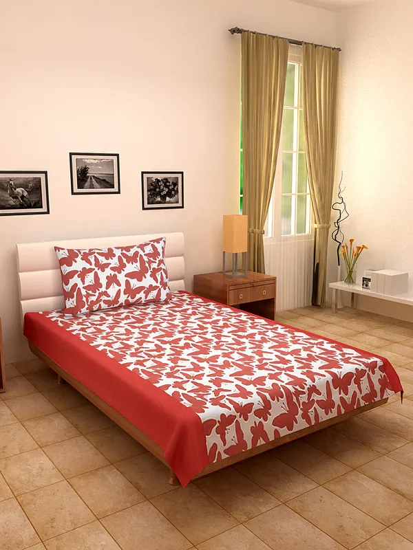Pack_of_2_Pieces_Cotton_Coral_Butterfly_Printed_Single_Bedsheet_With_Pillow_Cover_for_Bedroom,_Guest_Room,_Kids_Room