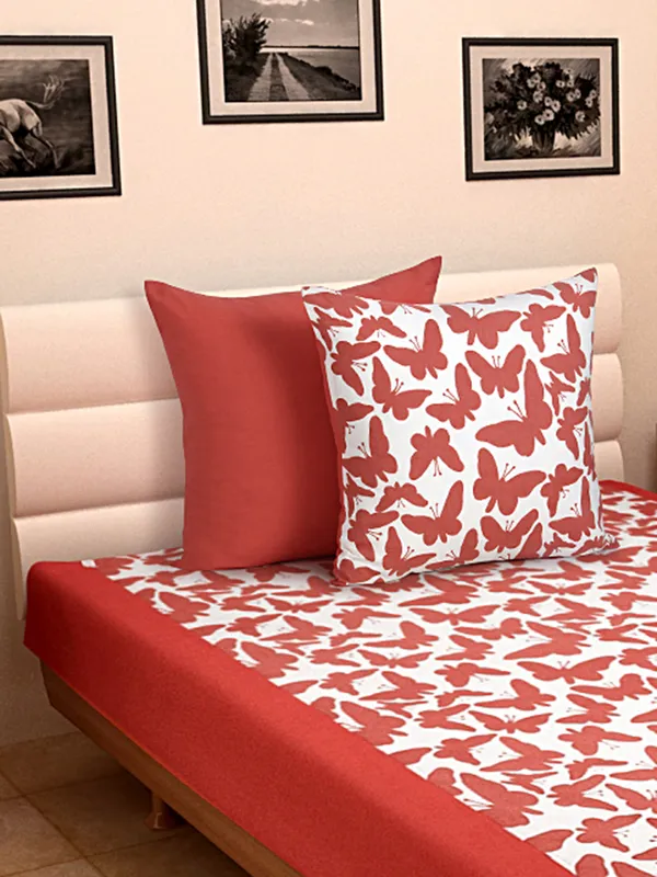 Pack_of_3_Pieces_Cotton_Coral_Butterfly_Printed_Single_Bedsheet_With_Sham_Cover_for_Bedroom,_Guest_Room,_Kids_Room