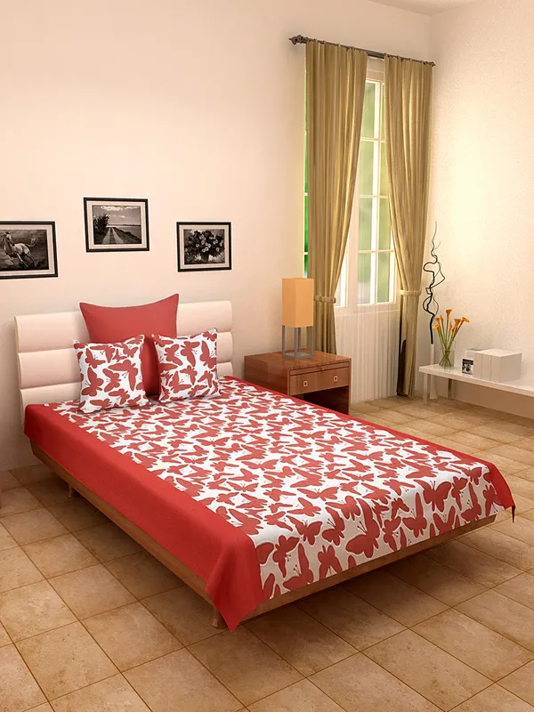 Pack_of_4_Pieces_Cotton_Coral_Butterfly_Printed_Single_Bedsheet_With_Sham_Cover_and_Cushion_Cover_for_Bedroom,_Guest_Room,_Kids_Room