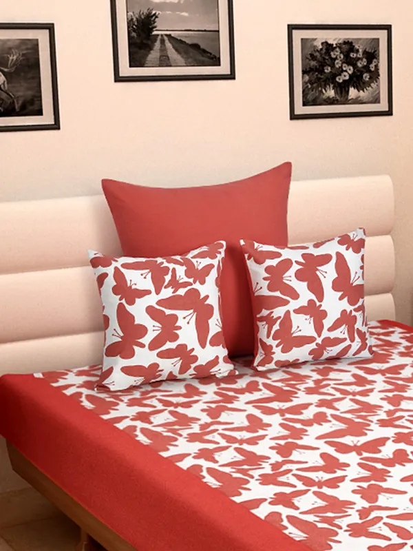 Pack_of_4_Pieces_Cotton_Coral_Butterfly_Printed_Single_Bedsheet_With_Sham_Cover_and_Cushion_Cover_for_Bedroom,_Guest_Room,_Kids_Room