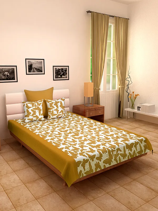 Pack_of_4_Pieces_Cotton_Yellow_Butterfly_Printed_Single_Bedsheet_With_Sham_Cover_and_Cushion_Cover_for_Bedroom,_Guest_Room,_Kids_Room