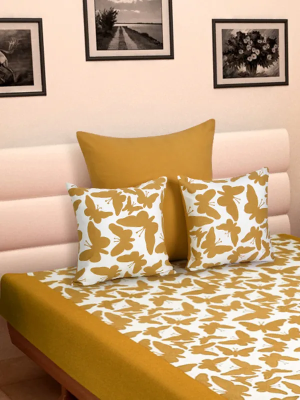 Pack_of_4_Pieces_Cotton_Yellow_Butterfly_Printed_Single_Bedsheet_With_Sham_Cover_and_Cushion_Cover_for_Bedroom,_Guest_Room,_Kids_Room