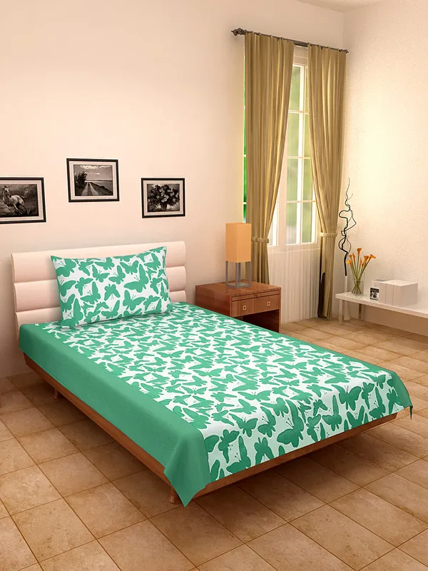 Pack_of_2_Pieces_Cotton_Aqua_Butterfly_Printed_Single_Bedsheet_With_Pillow_Cover_for_Bedroom,_Guest_Room,_Kids_Room