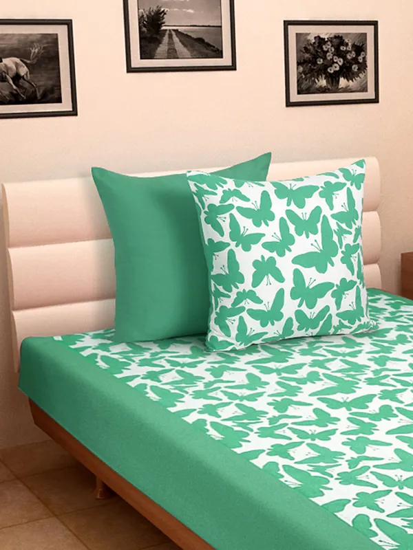 Pack_of_3_Pieces_Cotton_Aqua_Butterfly_Printed_Single_Bedsheet_With_Sham_Cover_for_Bedroom,_Guest_Room,_Kids_Room