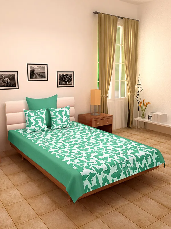 Pack_of_4_Pieces_Cotton_Aqua_Butterfly_Printed_Single_Bedsheet_With_Sham_Cover_and_Cushion_Cover_for_Bedroom,_Guest_Room,_Kids_Room