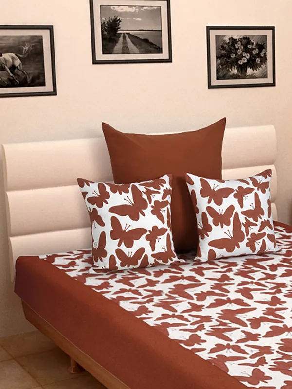 Pack_of_4_Pieces_Cotton_Maroon_Butterfly_Printed_Single_Bedsheet_With_Sham_Cover_and_Cushion_Cover_for_Bedroom,_Guest_Room,_Kids_Room