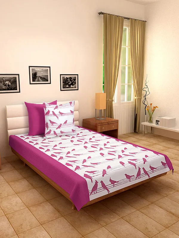 Pack_of_3_Pieces_Cotton_Pink_Big_Bird_Printed_Single_Bedsheet_With_Sham_Cover_for_Bedroom,_Guest_Room,_Kids_Room