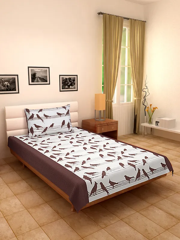 Pack_of_2_Pieces_Cotton_Brown_Big_Bird_Printed_Single_Bedsheet_With_Pillow_Cover_for_Bedroom,_Guest_Room,_Kids_Room
