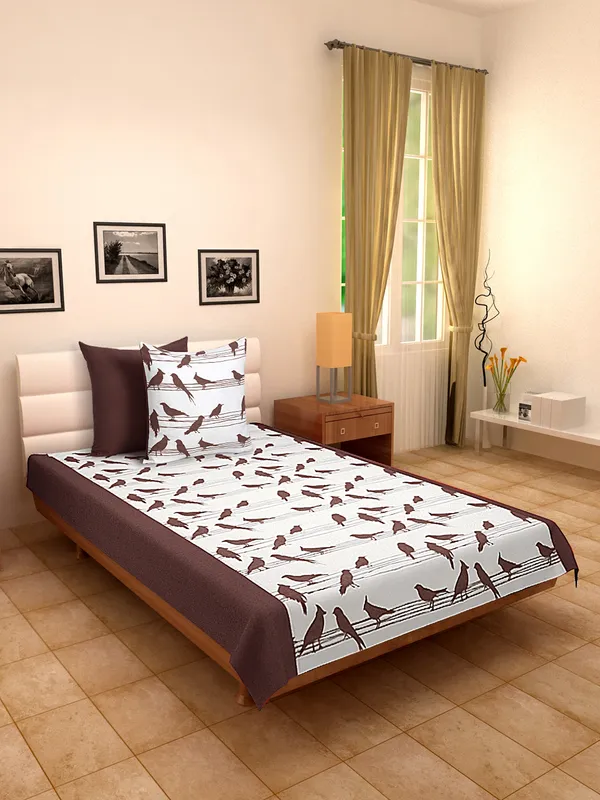Pack_of_3_Pieces_Cotton_Brown_Big_Bird_Printed_Single_Bedsheet_With_Sham_Cover_for_Bedroom,_Guest_Room,_Kids_Room