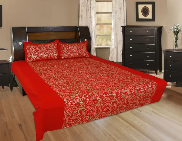 Pack_of_2_&_3_Pieces_Cotton_Red_Gold_Floral_Printed_Bedsheet_Set_With_Pillow_Covers_for_Bedroom,_Guest_Room,_Kids_Room