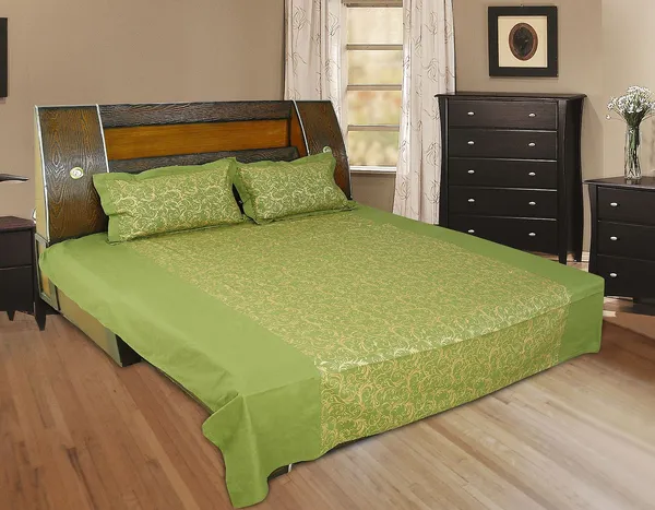 Pack_of_2_&_3_Pieces_Cotton_Green_Gold_Floral_Printed_Bedsheet_Set_With_Pillow_Covers_for_Bedroom,_Guest_Room,_Kids_Room