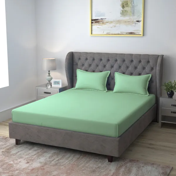 Pack_of_2_&_3_Pieces_Cotton_Sea_Green_Solid_Color_Bedsheet_With_Pillow_Cover_for_Bedroom,_Guest_Room,_Kids_Room