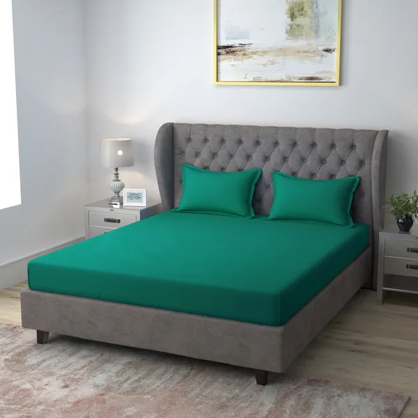 Pack_of_2_&_3_Pieces_Cotton_Bottle_Green_Solid_Color_Bedsheet_With_Pillow_Covers_for_Bedroom,_Guest_Room,_Kids_Room