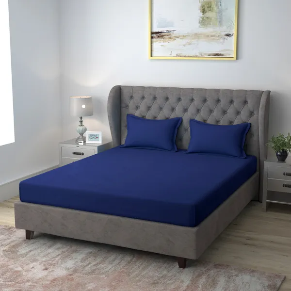 Pack_of_2_&_3_Pieces_Cotton_Dark_Blue_Solid_Color_Bedsheet_With_Pillow_Covers_for_Bedroom,_Guest_Room,_Kids_Room