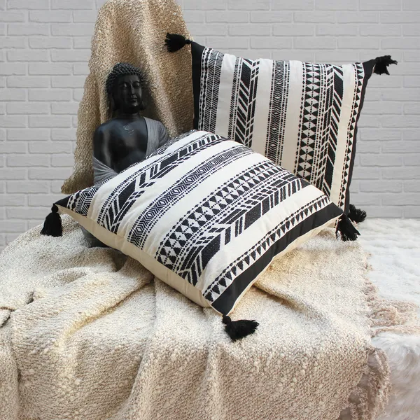 Pack_of_2_Pieces_Cotton_Black_Cross_Road_Collection_With_Tassel_Cushion_and_Pillow_Cover_for_Living_Room_and_Bedroom