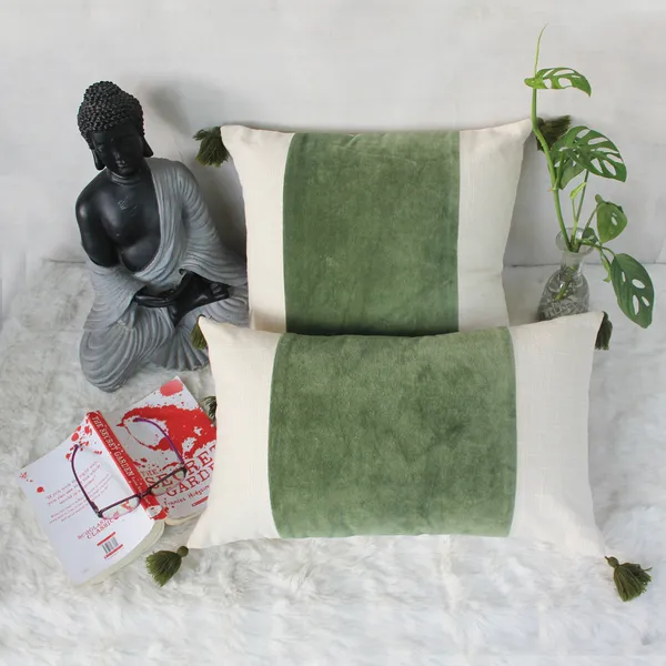 Pack_of_2_Pieces_Cotton_Green_Paradise_Velvet_With_Tassel_Collection_Cushion_and_Pillow_Cover_for_Living_Room_and_Bedroom