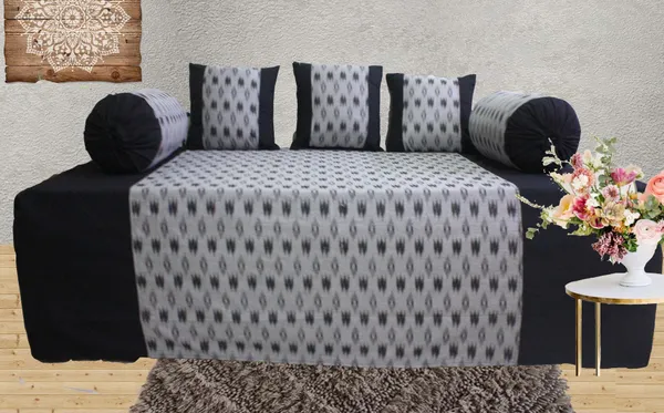 Pack_of_6_Pieces_Cotton_Fossil_Black_Pochampaaly_Weave_Ikat_Printed_Collection_Diwan_Set_For_Living_Room