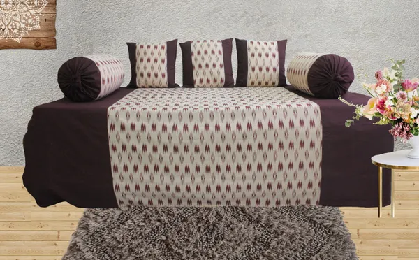 Pack_of_6_Pieces_Cotton_Wheat_Brown_Pochampaaly_Weave_Ikat_Printed_Collection_Diwan_Set_for_Living_Room