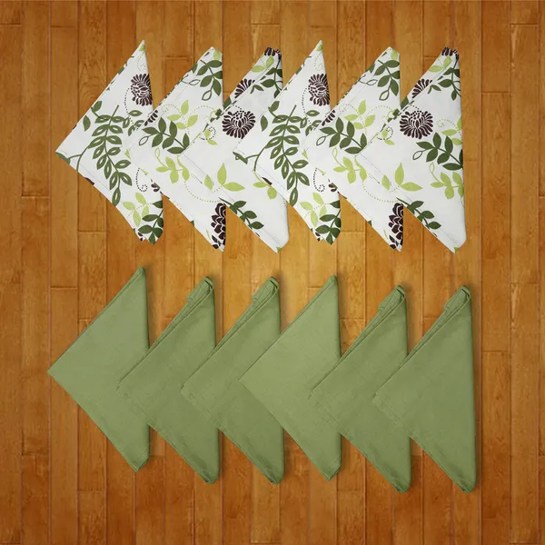 Pack_of_12_Pieces_Cotton_Green_Floral_Printed_and_Plain_Napkin_Set_for_Dining_and_Kitchen