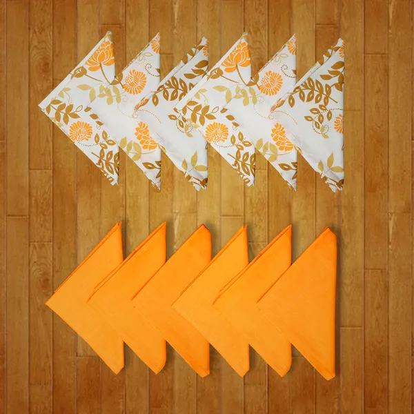 Pack_of_12_Pieces_Cotton_Orange_Floral_Printed_and_Plain_Napkin_Set_for_Dining_and_Kitchen