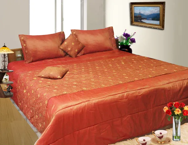Pack_of_5_Pieces_Polysilk_Orange_Floral_Embroidery_Quilt_&_Bedding_Set_for_Bedroom_&_Guest_Room
