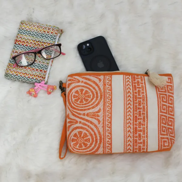 Pack_of_1_Piece_Cotton_Orange_Plaza_Circular_Lurex_Collection_Multi_Utility_Pouch_for_Travel_and_Storage_Accessories_Organizer