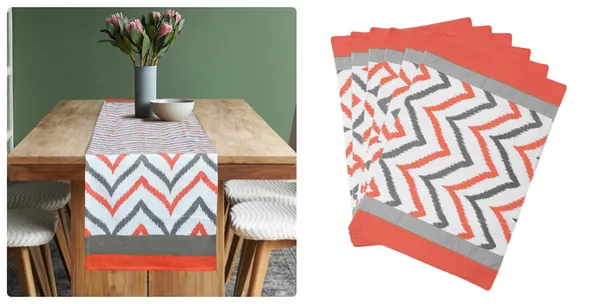 Pack_of_5,_7_&_9_Pieces_Cotton_Pink_Chevron_Printed_Table_Runner_With_Place_Mat_for_Dining_&_Center_Table