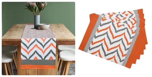 Pack_of_5,_7_&_9_Pieces_Cotton_Orange_Chevron_Printed_Table_Runner_With_Place_Mat_for_Dining_&_Center_Table