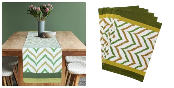 Pack_of_5,_7_&_9_Pieces_Cotton_Green_Chevron_Printed_Table_Runner_With_Place_Mat_for_Dining_&_Center_Table