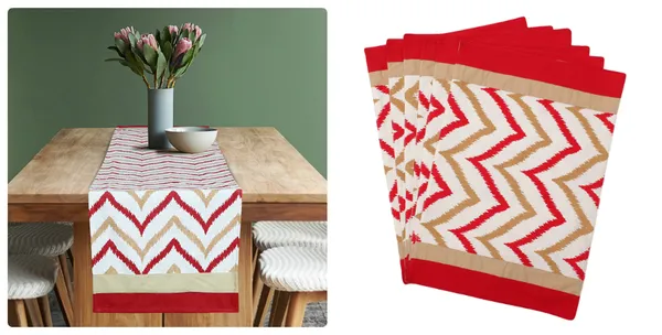 Pack_of_5,_7_&_9Pieces_Cotton_Red_Chevron_Printed_Table_Runner_With_Place_Mat_for_Dining_&_Center_Table