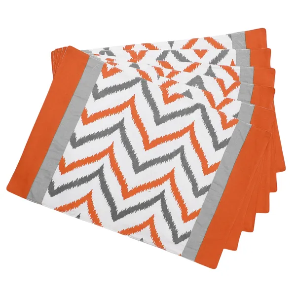 Pack_of_13,_19_&_25_Pieces_Cotton_Orange_Chevron_Printed_Table_Runner_With_Place_Mat_and_Napkin_For_Dining_&_Center_Table