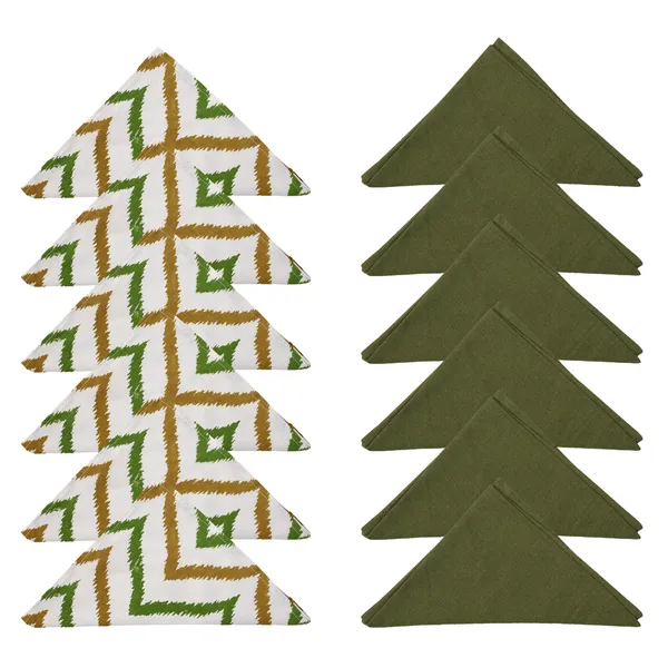Pack_of_13,_19_&_25_Pieces_Cotton_Green_Chevron_Printed_Table_Runner_With_Place_Mat_and_Napkin_For_Dining_&_Center_Table