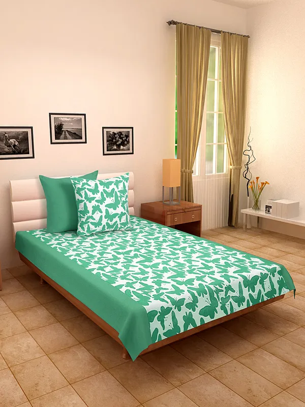 Pack_of_3_Pieces_Cotton_Aqua_Butterfly_Printed_Single_Bedsheet_With_Sham_Cover_for_Bedroom,_Guest_Room,_Kids_Room