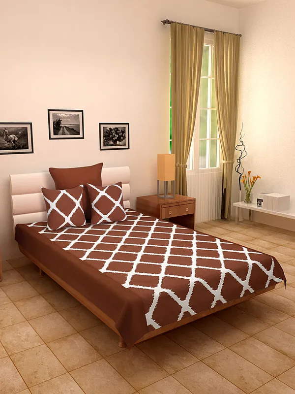 Pack_of_4_Pieces_Cotton_Rust_Ikat_Printed_Single_Bedsheet_With_Sham_Cover_and_Cushion_Cover_for_Bedroom,_Guest_Room,_Kids_Room