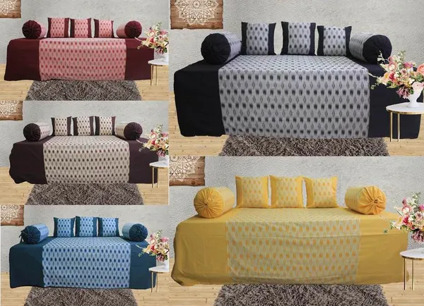 Premium_Pack_of_6_Pieces_Cotton_Banana_Yellow_Pochampaaly_Weave_Ikat_Printed_Collection_Diwan_Set_For_Living_Room