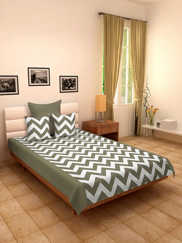 Pack_of_4_Pieces_Cotton_Grey_Chevron_Printed_Single_Bedsheet_With_Sham_Cover_and_Cushion_Cover_for_Bedroom,_Guest_Room,_Kids_Room