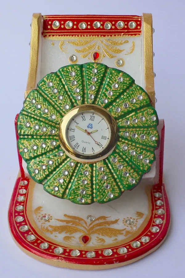 Pack_of_1_Piece_Marble_Multicolor_Hand_Painted_Moblie_Holder_With_Clock_for_Table_Clock_&_Decoration