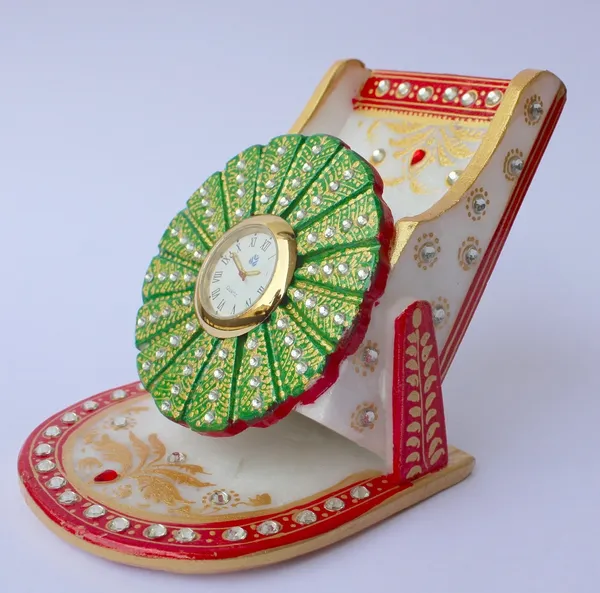 Pack_of_1_Piece_Marble_Multicolor_Hand_Painted_Moblie_Holder_With_Clock_for_Table_Clock_&_Decoration