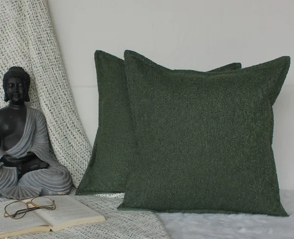 Pack_of_2_Pieces_Polyester_Dark_Green_Delta_Boucle_Collection_Cushion_and_Pillow_Cover_for_Living_Room_and_Bedroom