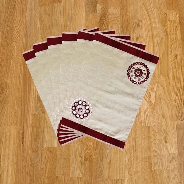 Pack_of_18_Pieces_Cotton_Maroon_Pink_Circular_embroidery_Place_Mat_With_Napkin_for_Dinning_and_Center_Table