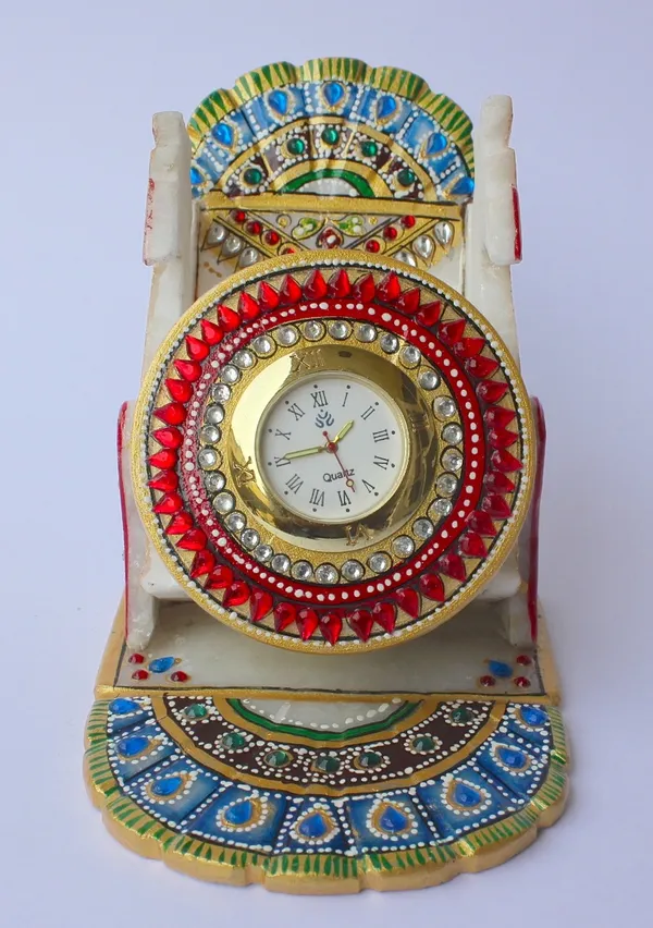 Pack_of_1_Piece_Marble_Multicolor_Hand_Painted_Moblie_Holder_With_Clock_for_Table_Clock_&_Decoration