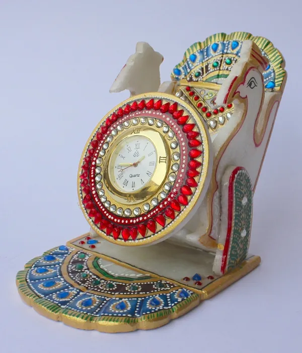 Pack_of_1_Piece_Marble_Multicolor_Hand_Painted_Moblie_Holder_With_Clock_for_Table_Clock_&_Decoration