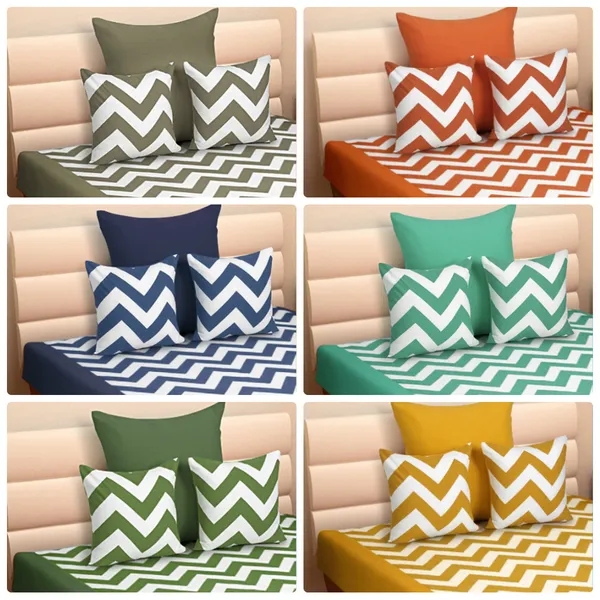 Pack_of_2_Pieces_Cotton_Orange_Chevron_Printed_Single_Bedsheet_With_Pillow_Cover_for_Bedroom,_Guest_Room,_Kids_Room