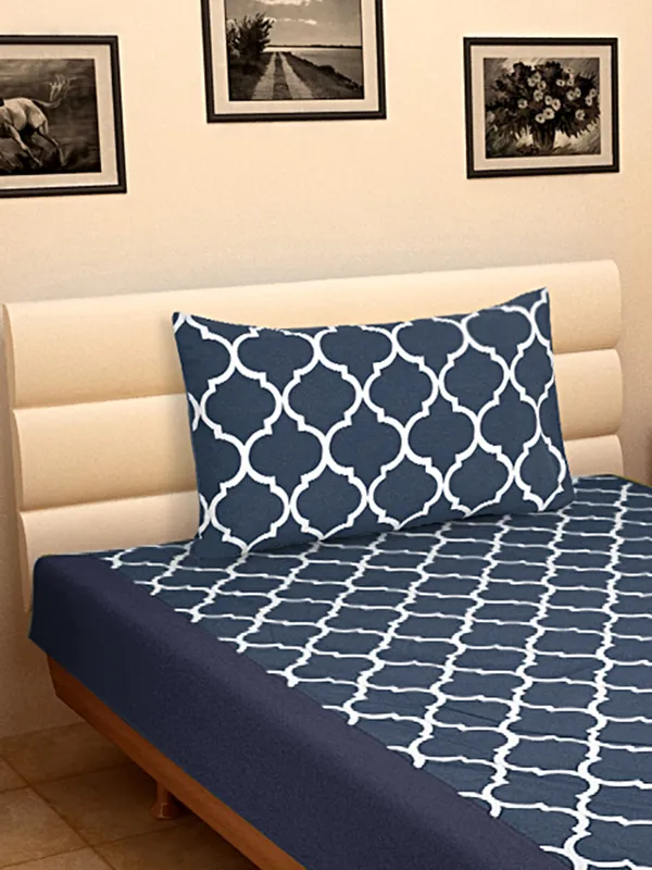 Pack_of_2_Pieces_Cotton_Dark_Blue_Ogee_Printed_Single_Bedsheet_With_Pillow_Cover_for_Bedroom,_Guest_Room,_Kids_Room