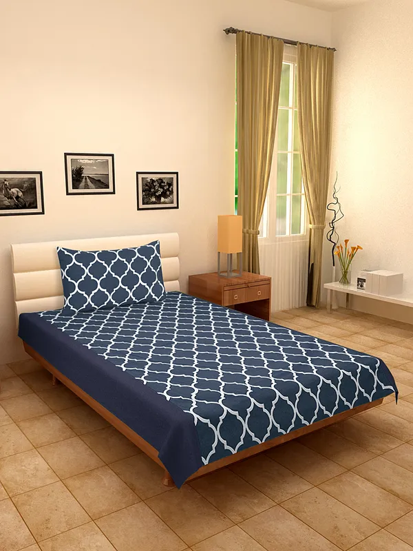 Pack_of_2_Pieces_Cotton_Dark_Blue_Ogee_Printed_Single_Bedsheet_With_Pillow_Cover_for_Bedroom,_Guest_Room,_Kids_Room